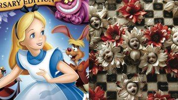 A animação 'Alice no País das Maravilhas' e uma arte da exposição - Divulgação / Disney e Reprodução