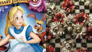 A animação 'Alice no País das Maravilhas' e uma arte da exposição - Divulgação / Disney e Reprodução