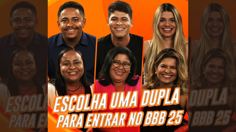 Novas duplas que disputarão a entrada no BBB 25: Cléber e Joseane; Paula e Nicole; Guilherme e Joselma - Divulgação/TV Globo