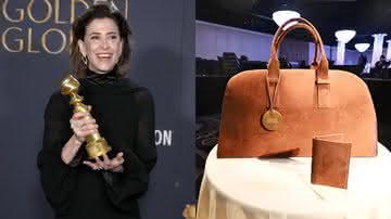 Fernanda Torres com o Globo de Ouro e a mala que os vencedores também ganham - Getty Imagens