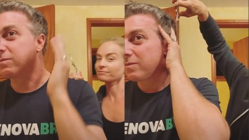 Angélica cortando o cabelo de Luciano Huck - Instagram