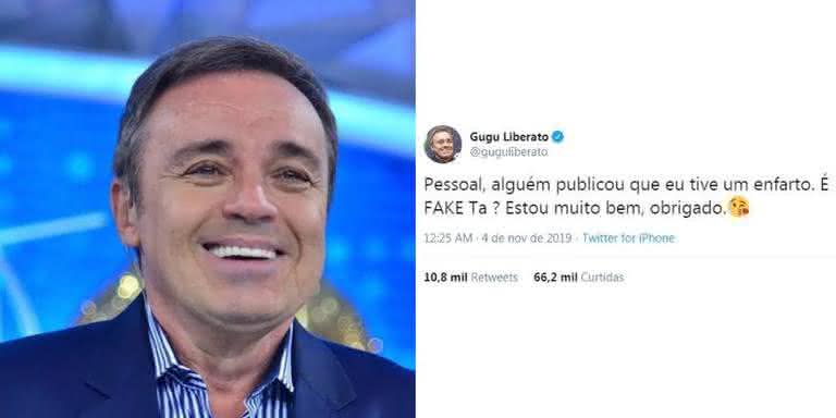 Gugu Liberato desmente fake news sobre infarto dias antes de acidente grave - Record TV/ Twitter