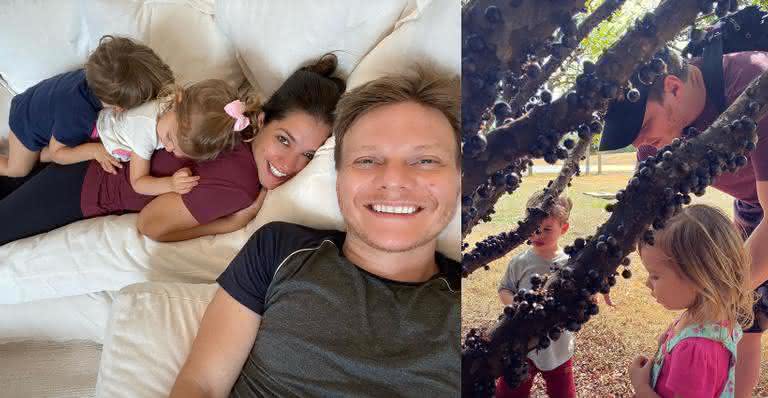 Michel Teló surge colhendo jabuticaba com filhos e Thais Fersoza registra tudo - Instagram