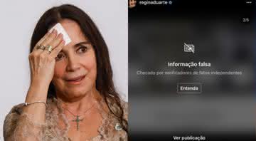 Em postagem de Regina Duarte, Instagram põe alerta de notícia falsa - Divulgação/ Instagram