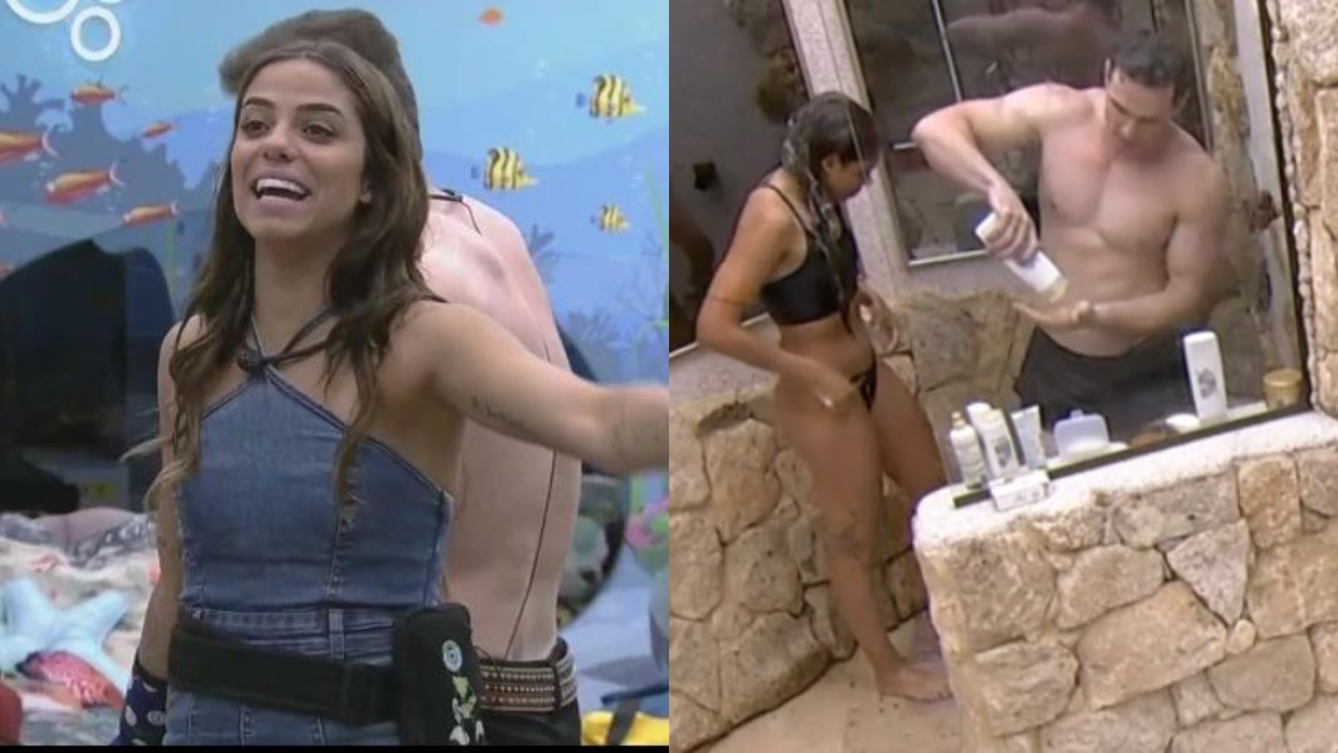 BBB23: Durante o banho, Key Alves “dá conferida” no volume na sunga de Gustavo