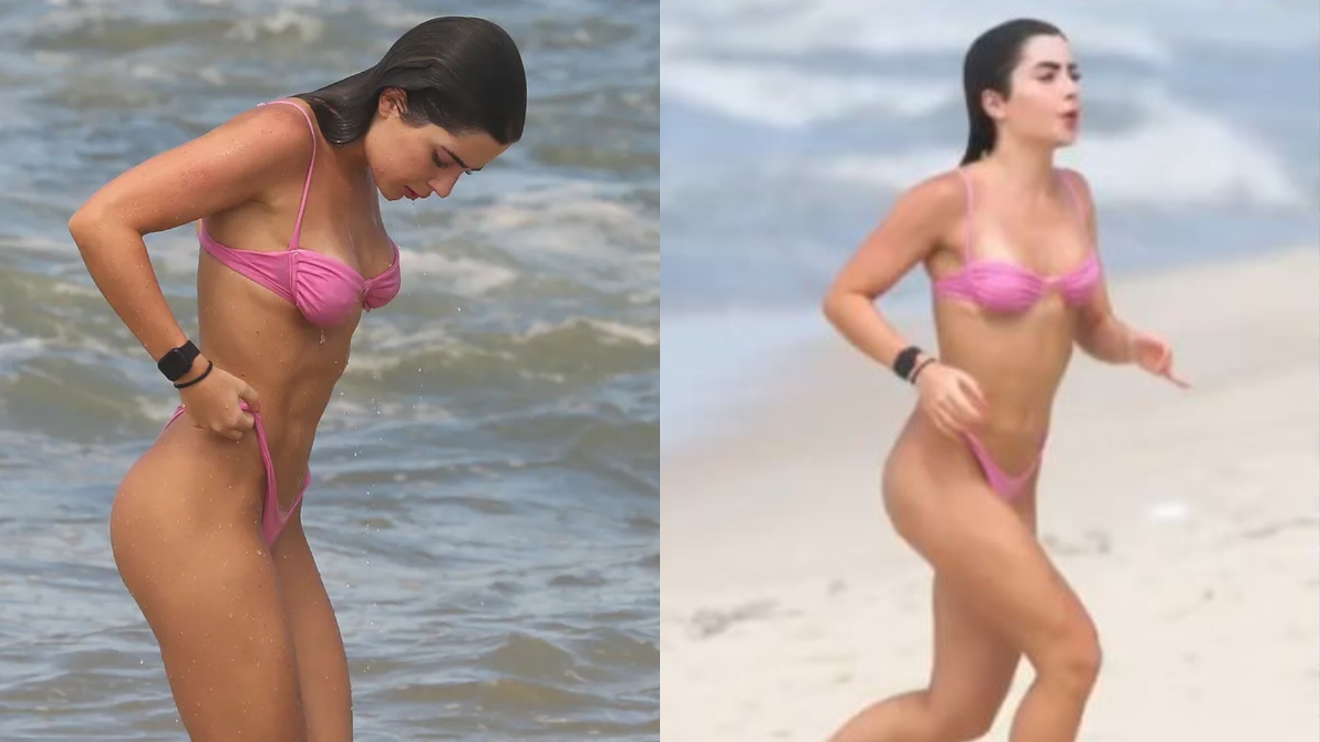 Jade Picon toma banho de mar no Rio de Janeiro com biquíni cavadíssimo
