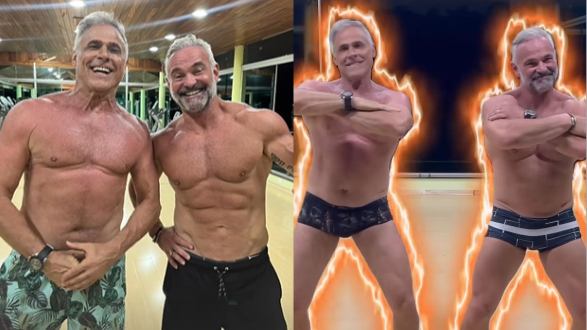 Mateus Carrieri e Oscar Magrini fazem dancinha de sunga e web suspira