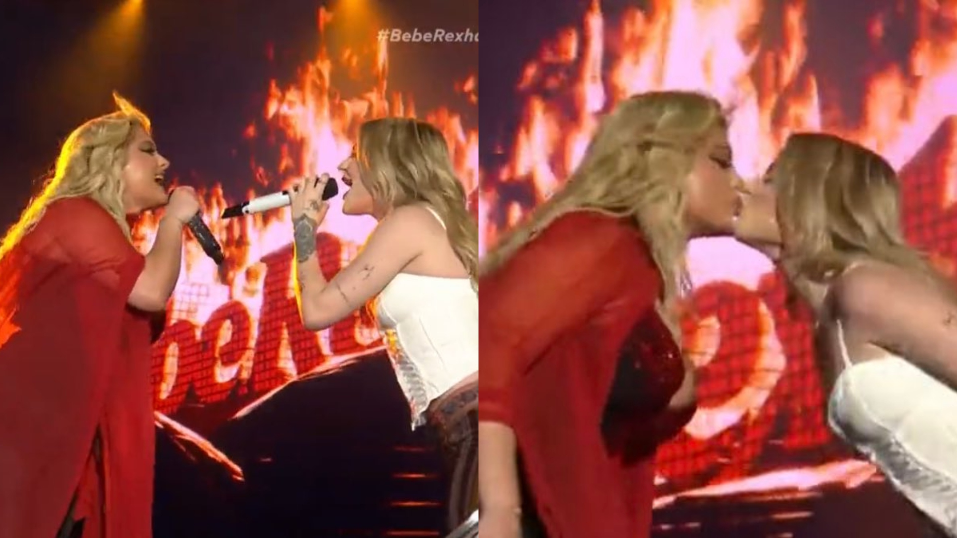 Luísa Sonza e Bebe Rexha dão selinho em palco de festival