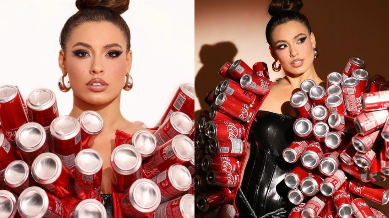 Beatriz Reis chama atenção ao surgir com jaqueta de latas no Rock in Rio