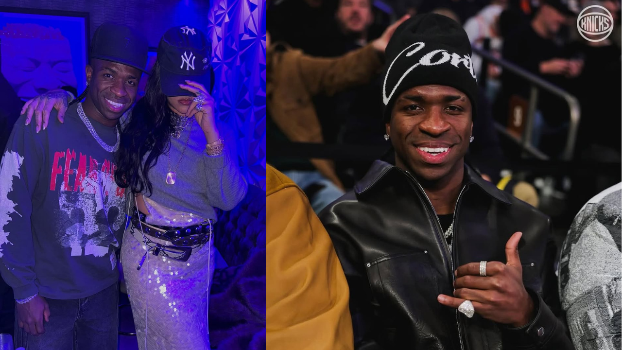 Vini Jr aproveita a companhia de Rihanna e de outros atletas em viagem