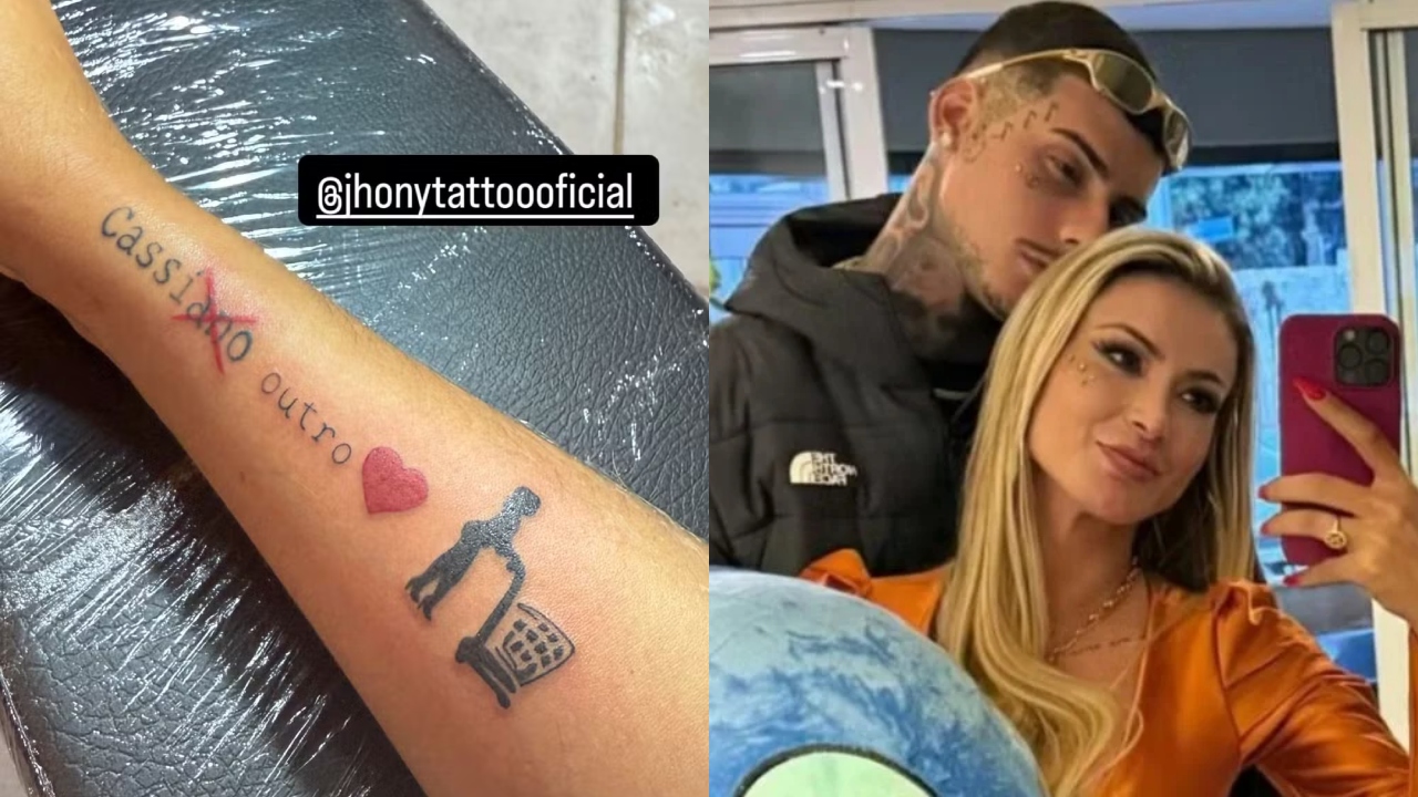 Andressa Urach exibe mudança na tatuagem após ex-namorado gravar com Luiza Ambiel