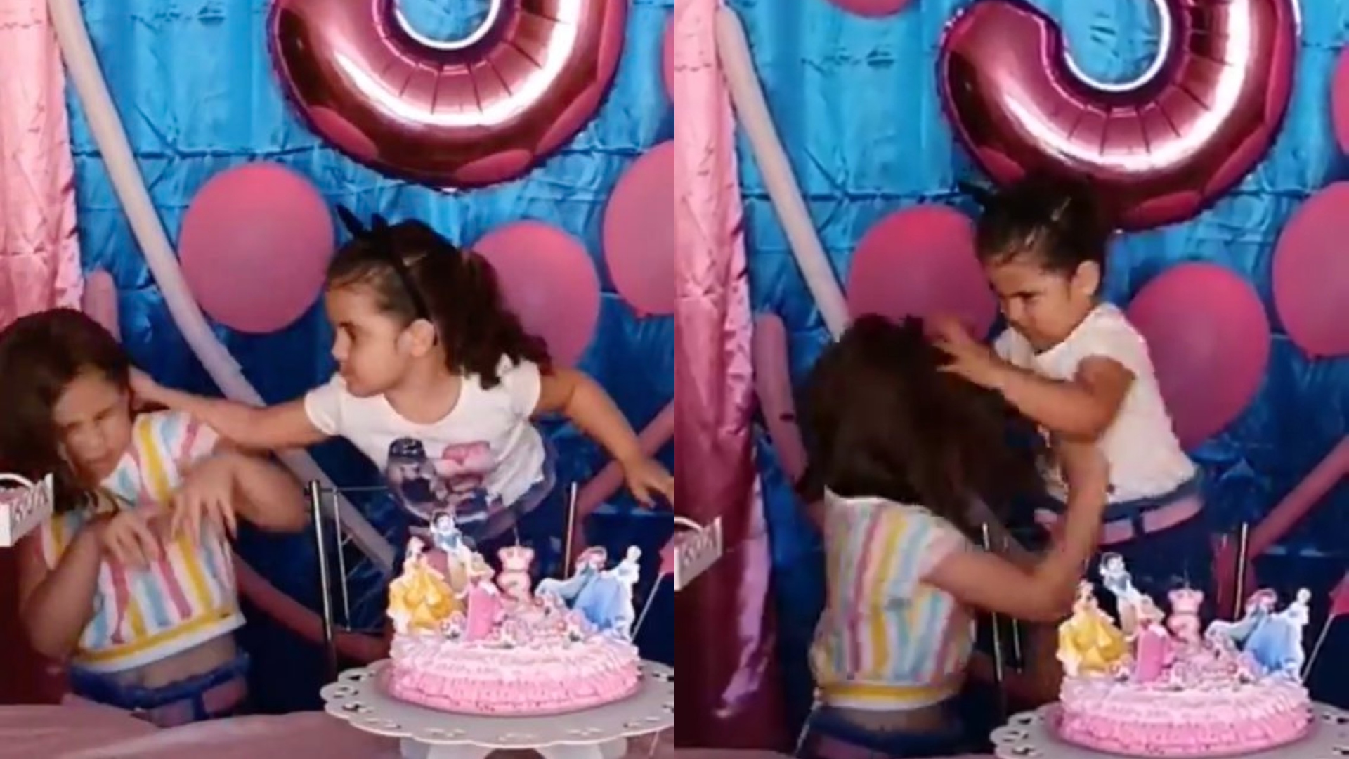 Vídeo de irmãs brigando em festa de aniversário rende memes divertidos na web e madrinha das crianças comenta o ocorrido