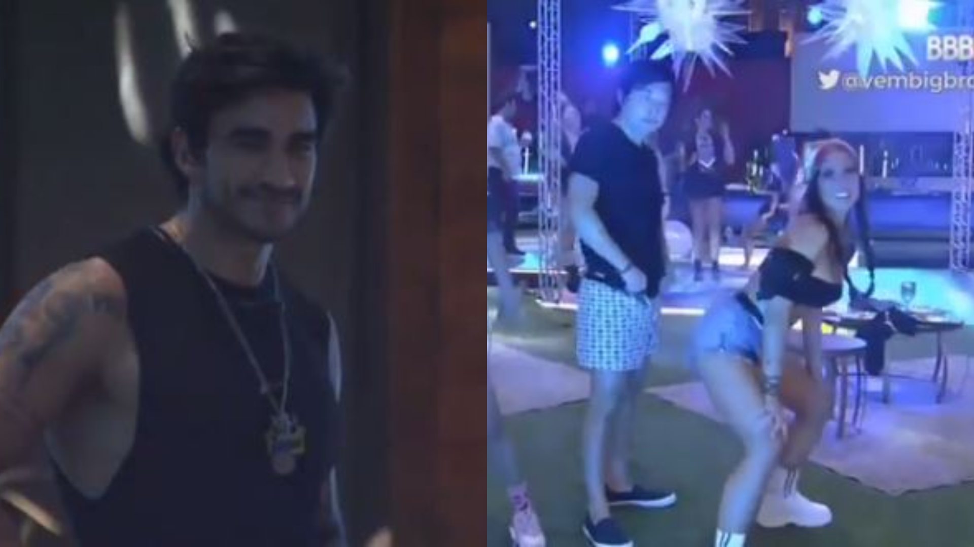 BBB20: Na festa, Guilherme baba enquanto assiste Bianca rebolar