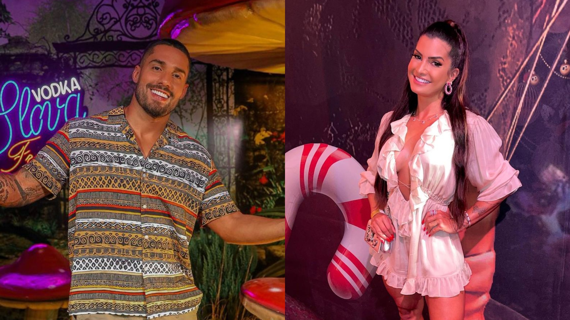 Bil Araújo e Marina Ferrari trocam beijos na festa de Carlinhos Maia