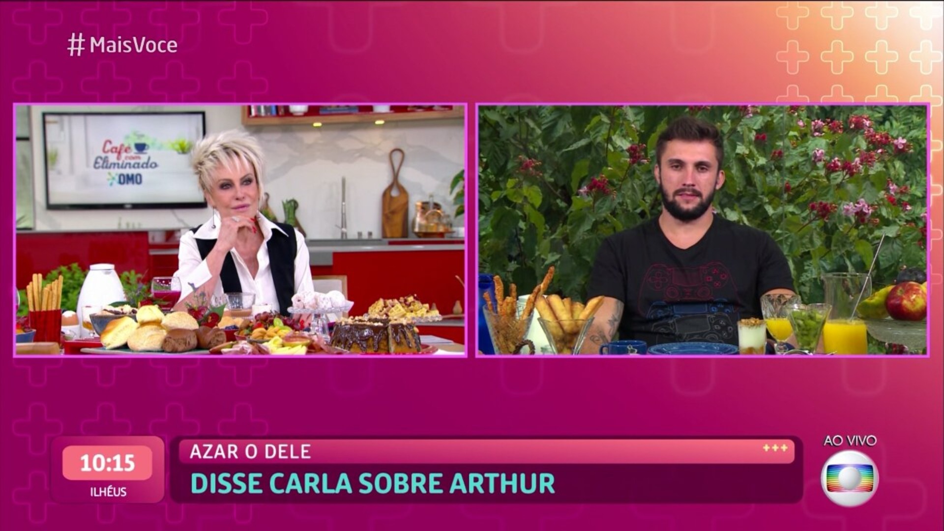Arthur vê momento em que Carla Diaz falou sobre ele no ‘Mais Você’ e comenta: “Meu sentimento por ela continua o mesmo”
