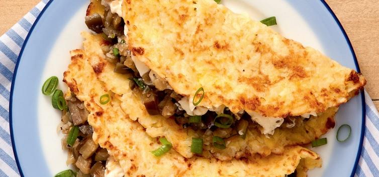 Culinária fit: panqueca de mandioca com berinjela
