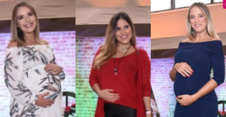 Grávidas, Thaeme Mariôto, Ticiane Pinheiro e Camilla Camargo posam juntas em SP