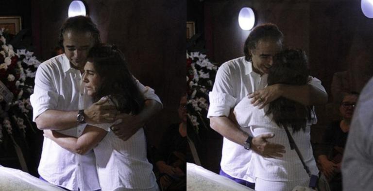 Gloria Pires desaba e é amparada pelo filho de Lady Francisco no velório da atriz