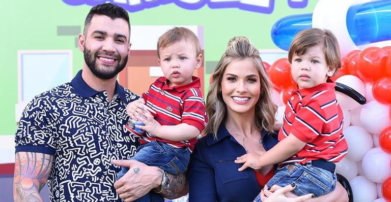 Fofurômetro explode! Filhos de Gusttavo Lima e Andressa Suita usam looks iguais em festa de aniversário