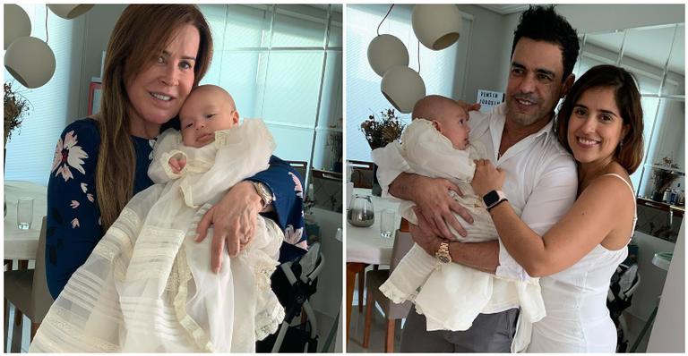 Em meio a polêmicas judiciais, Zezé Di Camargo e Zilu Godoi se encontram para batizado do neto Joaquim